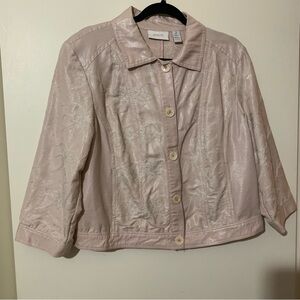 Chico’s 3/4 Sleeves Embroidered Vines Pink Foil  Jacket